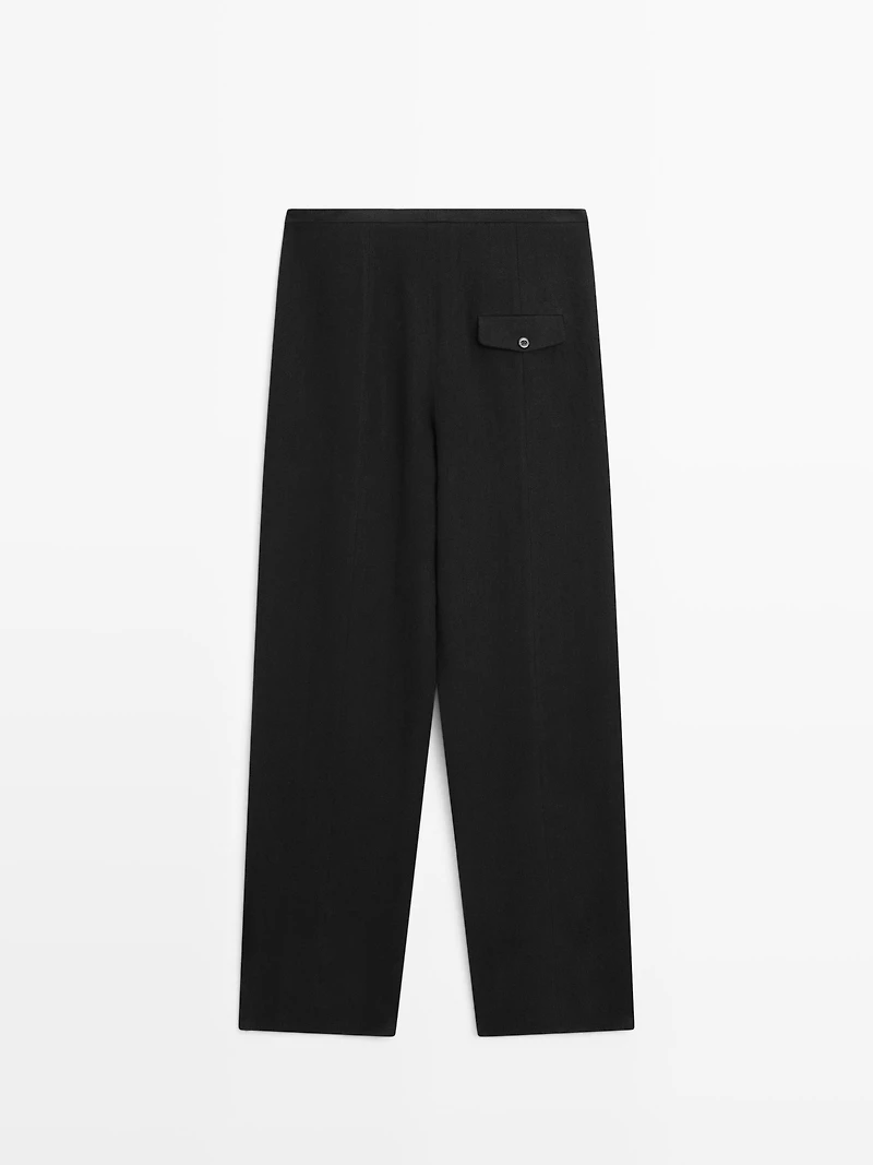 Flowing linen blend trousers with pocket details