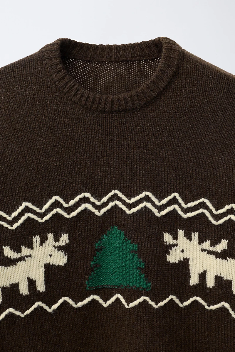 KNIT JUMPER WITH EMBROIDERED REINDEER