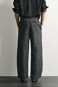 STRIPED COTTON-LINEN DENIM PANTS