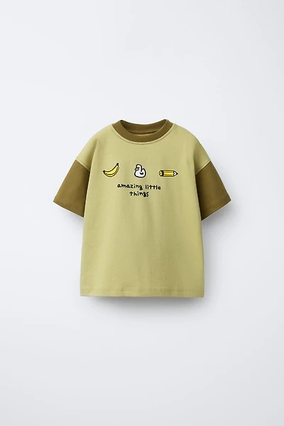 CONTRASTING SLEEVE PRINTED T-SHIRT