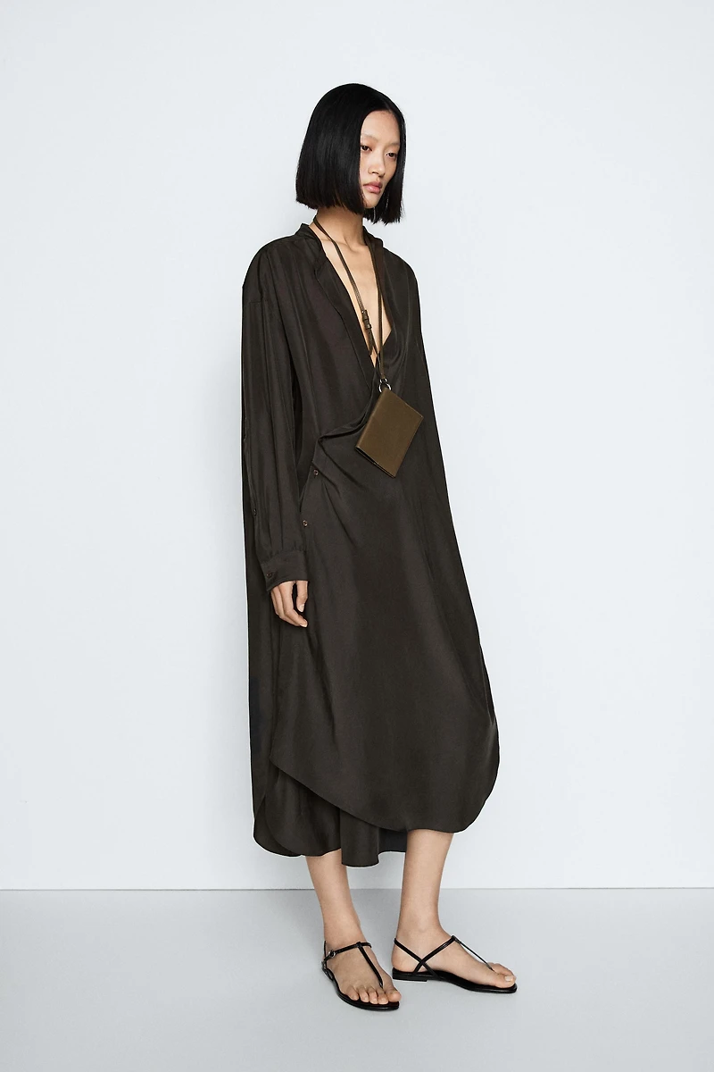 100% silk midi dress with fastening detail - STUDIO