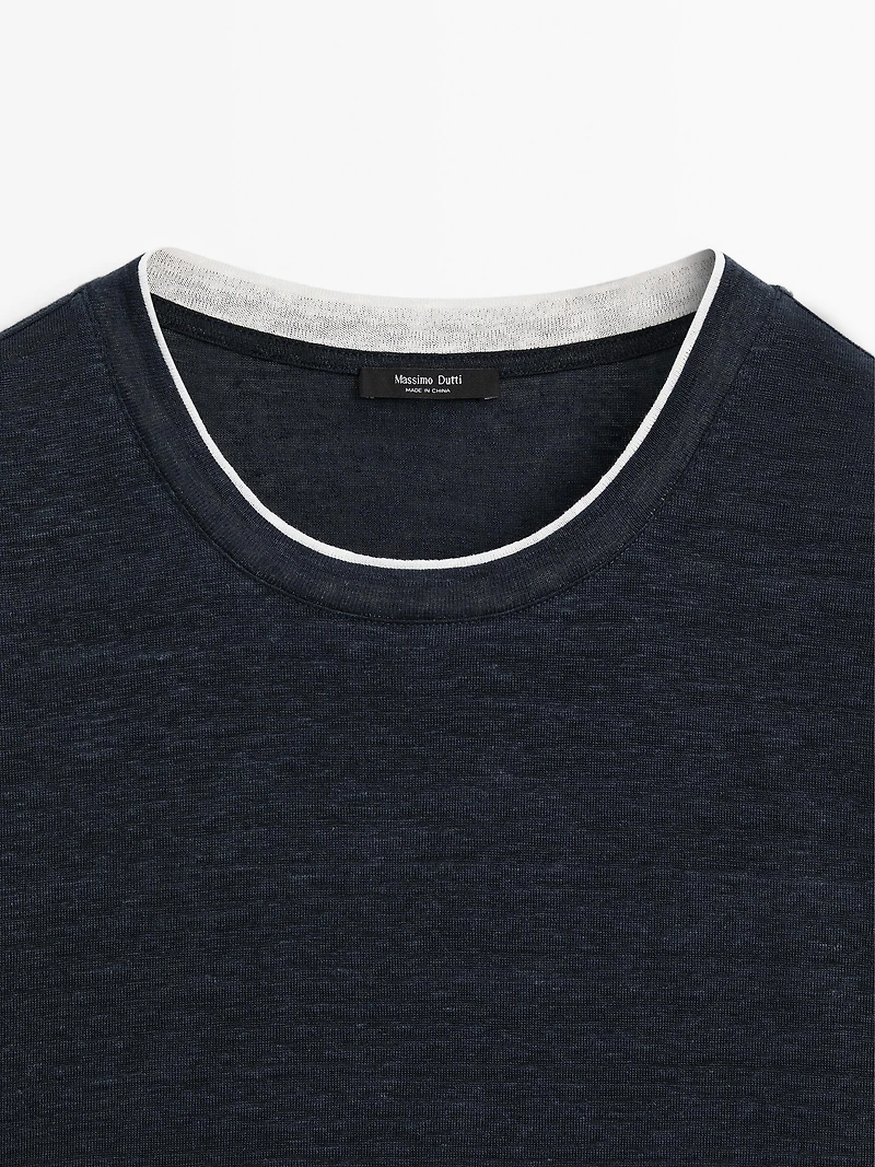 T-shirt en maille contrastant lin mélangé