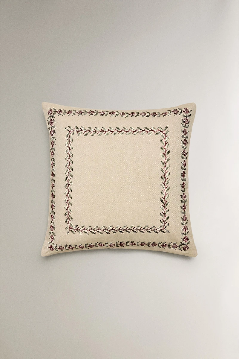 CHRISTMAS THROW PILLOW COVER WITH LEAF BORDER