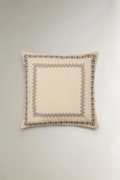 CHRISTMAS THROW PILLOW COVER WITH LEAF BORDER