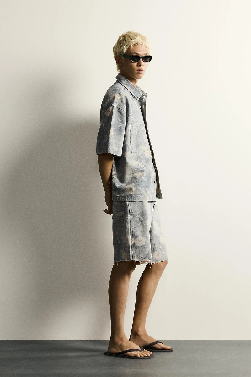 WASHED FLORAL PRINT RELAXED FIT SHIRT