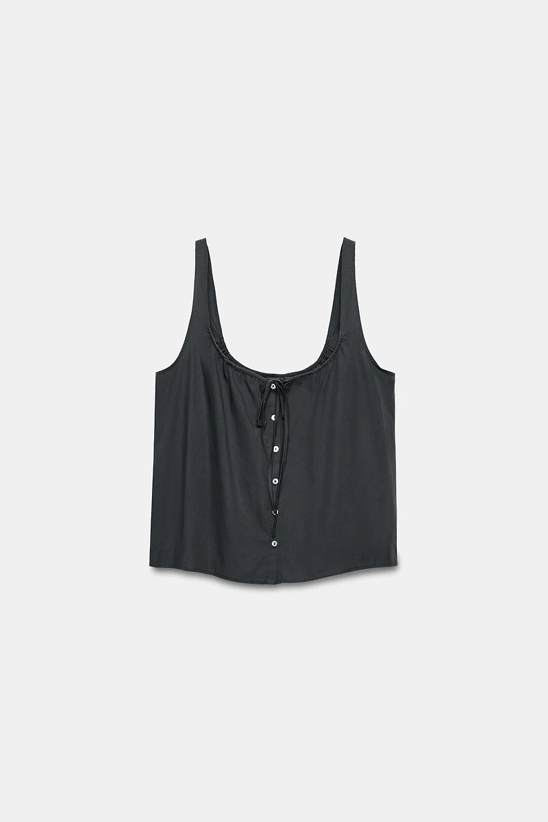 TOP EN POPELINE À BOUTONS