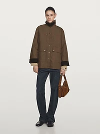 Waxed parka with corduroy detail