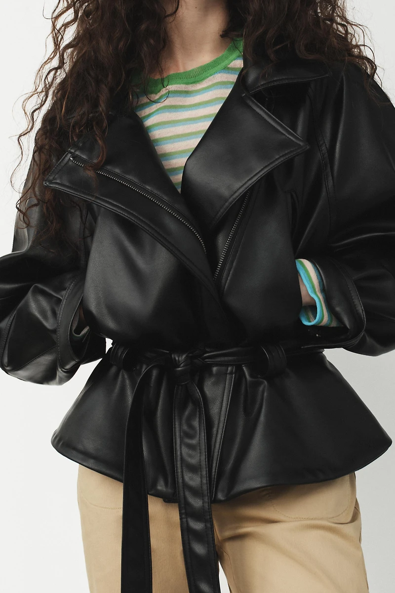 FAUX LEATHER JACKET WITH BELT