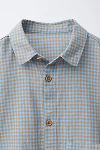 GINGHAM PRINT COTTON LINEN SHIRT