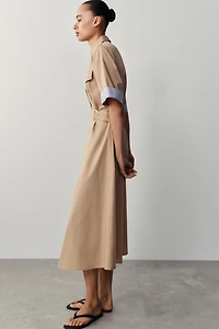 BELTED MIDI SHIRT DRESS