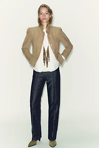 FAUX SUEDE BLAZER WITH PADDED SHOULDERS