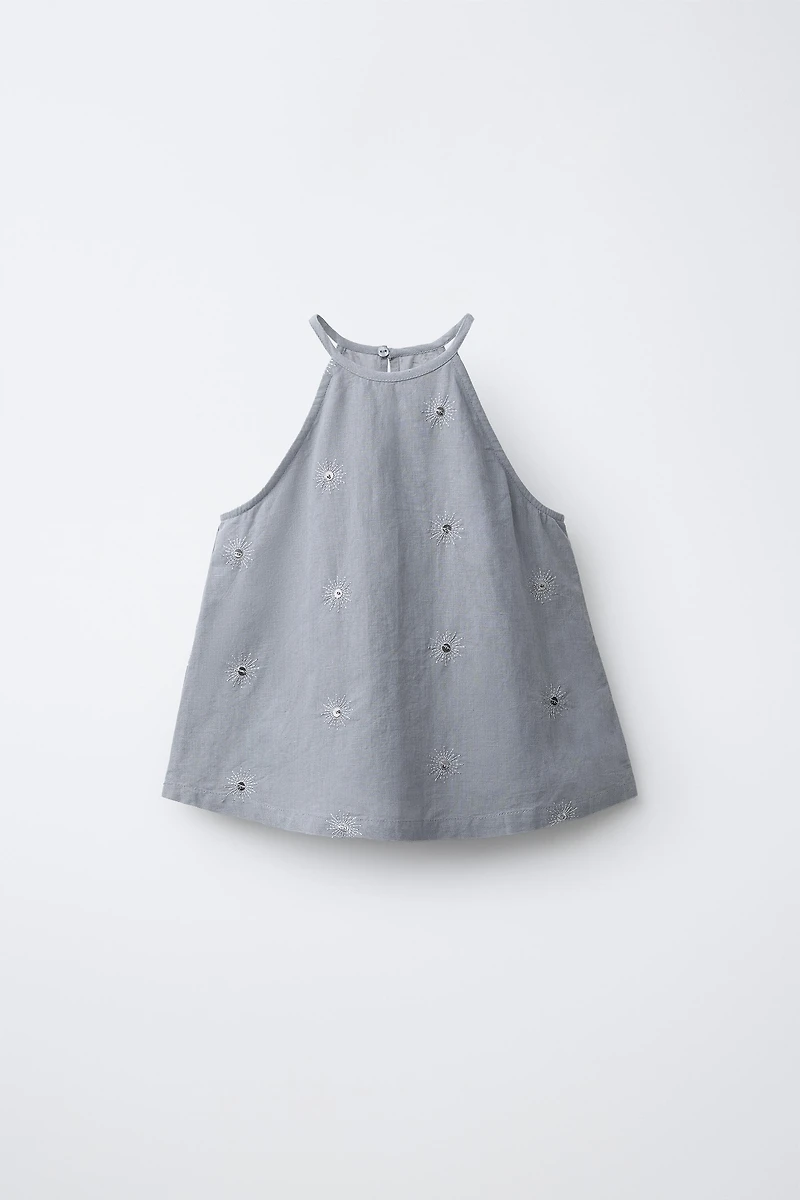 TOP HALTER PAILLETTES COTON ET LIN