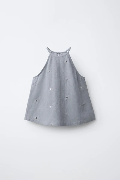 COTTON LINEN SEQUIN HALTER TOP
