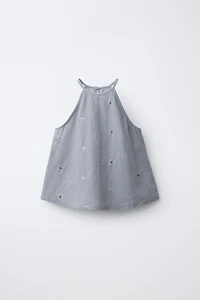 TOP HALTER PAILLETTES COTON ET LIN