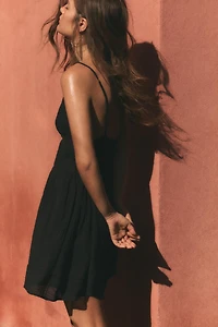 EMBROIDERED STRAP MINI DRESS