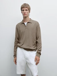 V-neck knit polo sweater