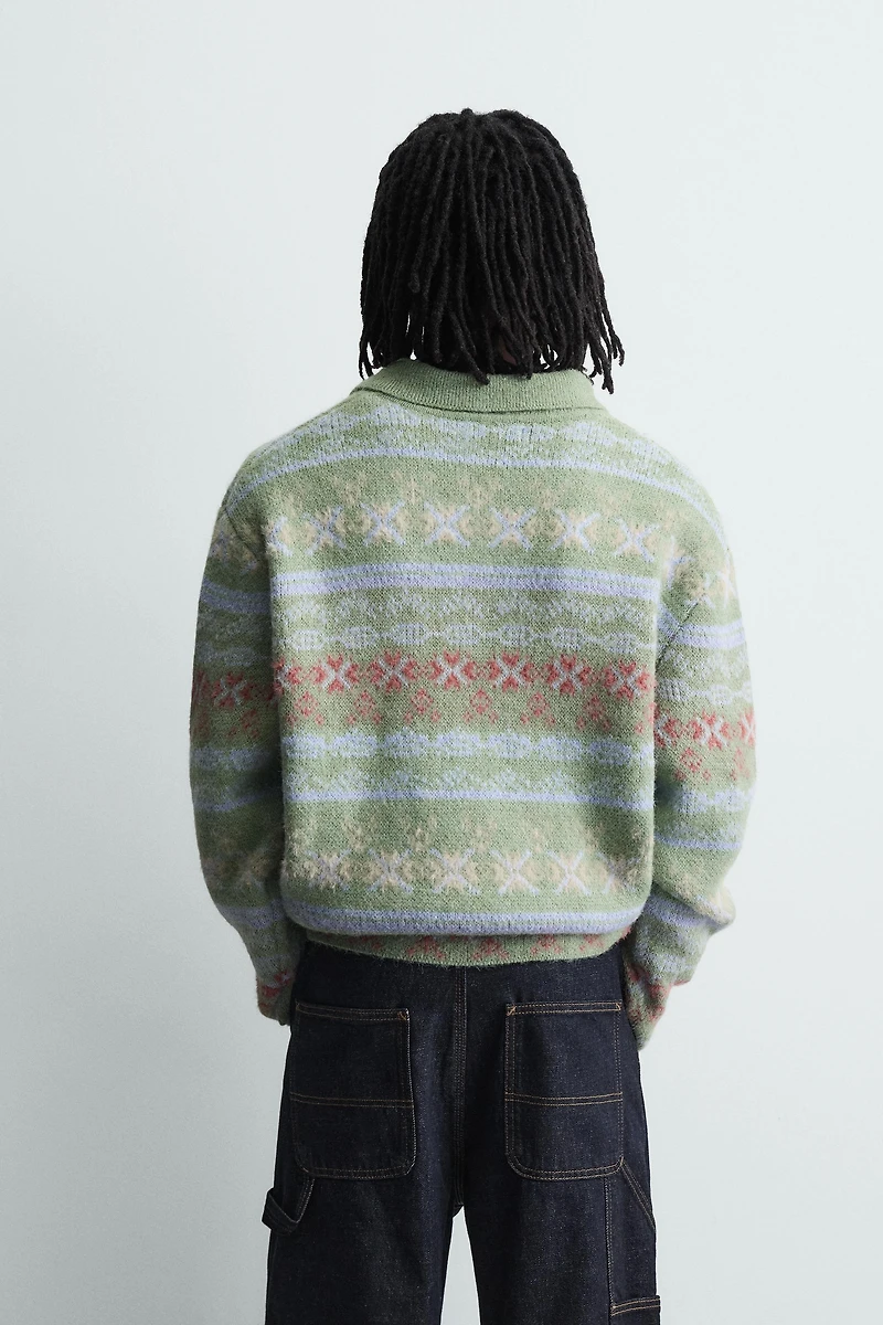 POLO EN MAILLE JACQUARD GÉOMÉTRIQUE TEXTURÉE