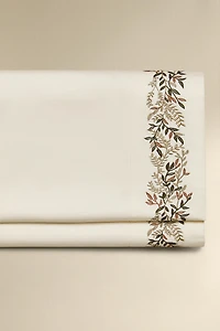 SATEEN FLAT SHEET WITH EMBROIDERED LEAVES