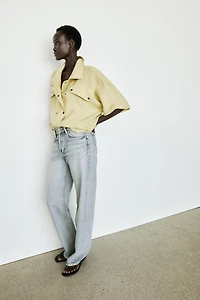 Short sleeve linen snap button shirt