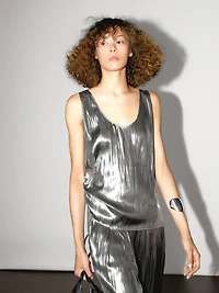 Flowing metallic strappy top