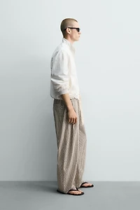 STRIPED WIDE FIT BELTED PANTS