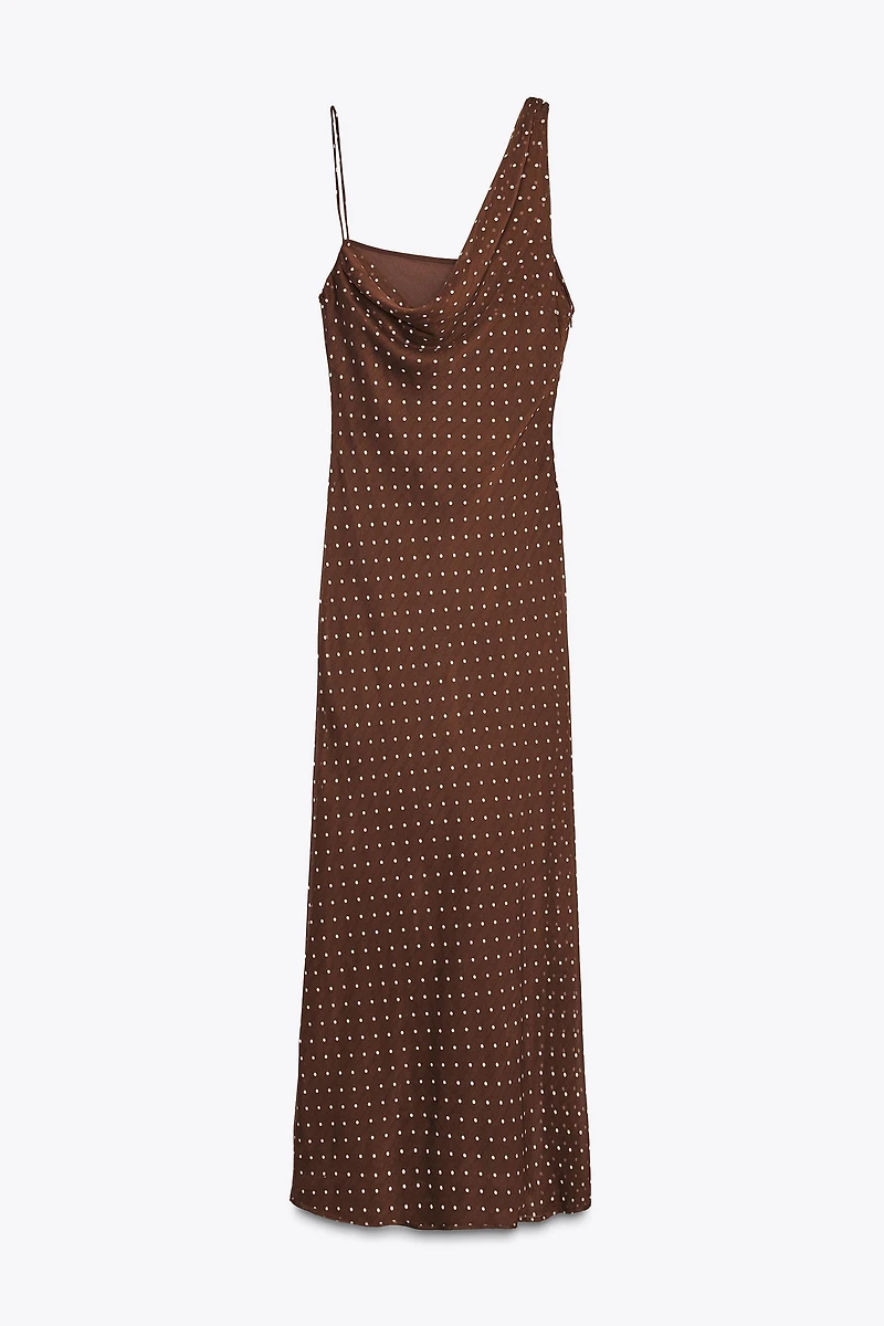DRAPED NECK POLKA DOT DRESS