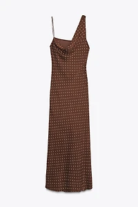 DRAPED NECK POLKA DOT DRESS