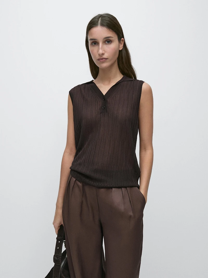 Semi-sheer flowing polo shirt
