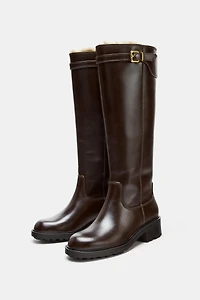 BUCKLED WATER REPELLENT LEATHER BOOTS