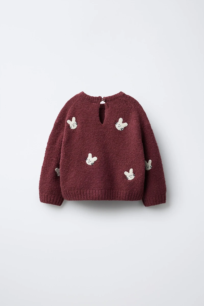 EMBROIDERED BUNNY KNIT SWEATER