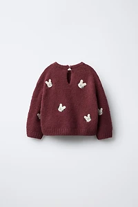 EMBROIDERED BUNNY KNIT SWEATER