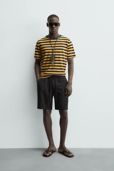 STRIPED LINEN COTTON BLEND T-SHIRT
