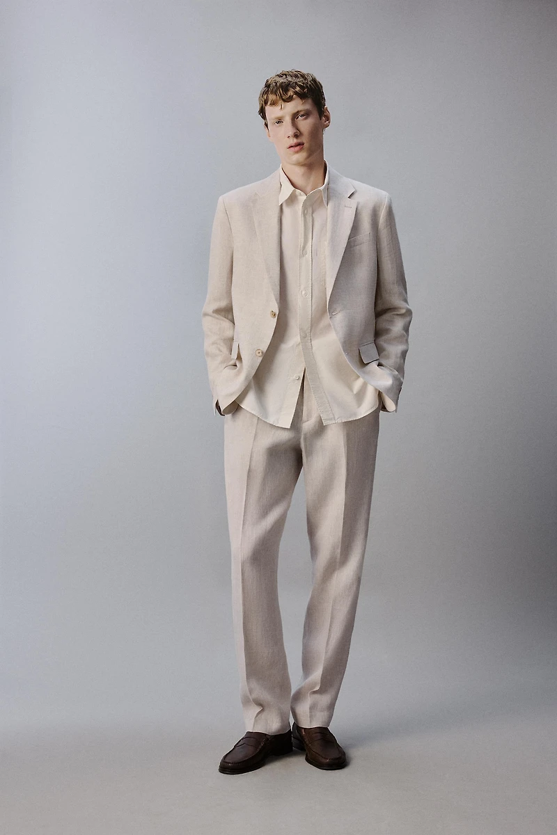 100% LINEN PLEATED SUIT PANTS