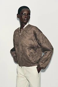 EMBROIDERED FAUX SUEDE BOMBER JACKET
