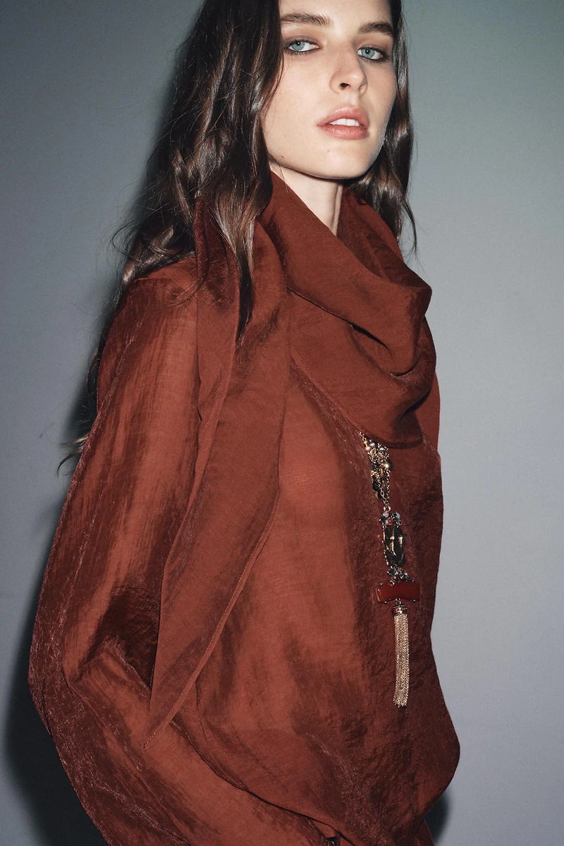 FLOWY BLOUSE WITH MULTI-POSITION SCARF ZW COLLECTION
