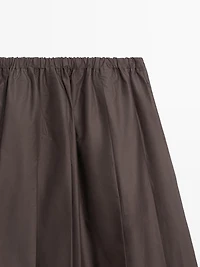 Box pleat technical fabric midi skirt