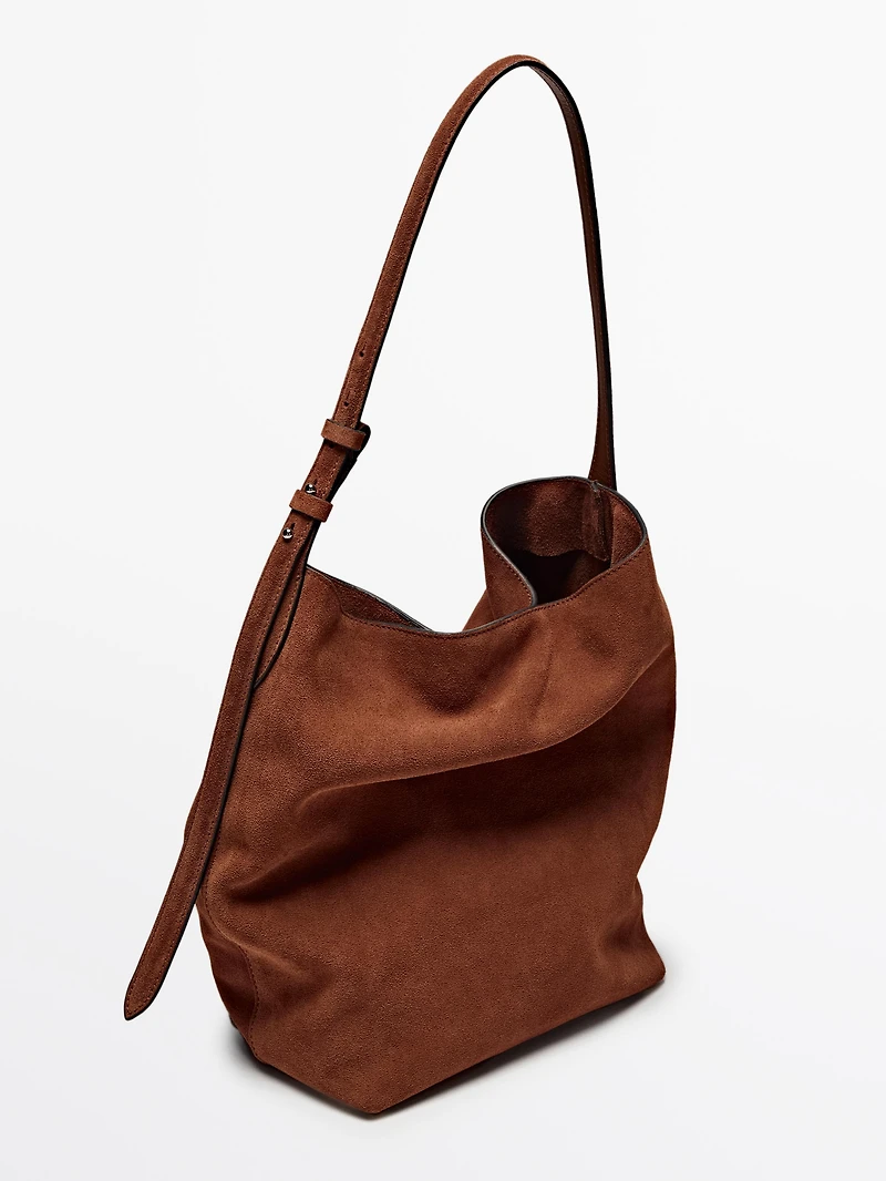 Sac seau en croûte de cuir