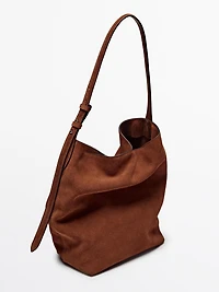 Sac seau en croûte de cuir