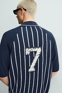 KNIT STRIPED POLO SHIRT WITH EMBROIDERED PATCH