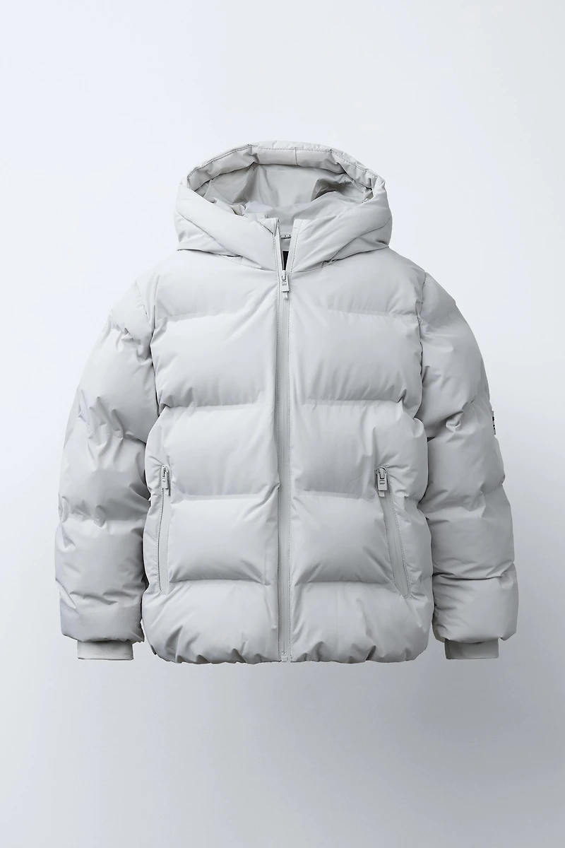 WATER REPELLENT PUFFER COAT WITH LABEL