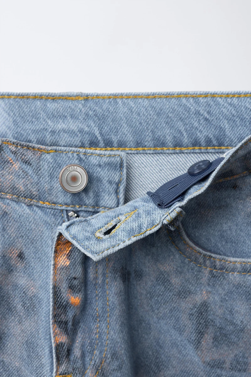 SHINY ANIMAL PRINT WIDE LEG JEANS