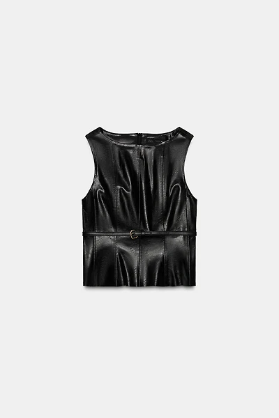 FAUX LEATHER BELTED TOP