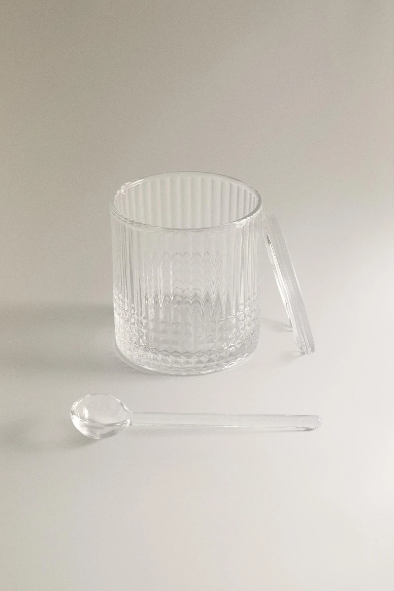 SUGAR BOWL WITH A RAISED GEOMETRIC DESIGN