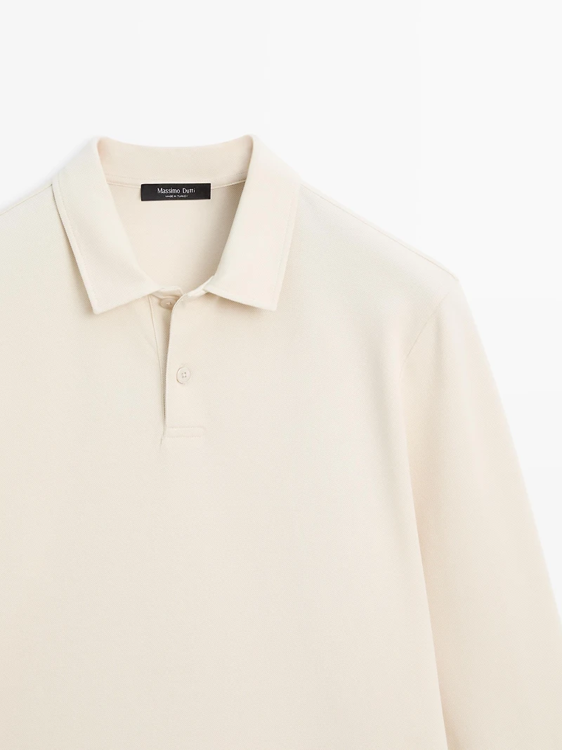 Long sleeve mercerised cotton piqué polo shirt