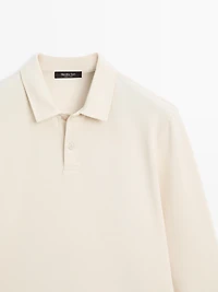 Long sleeve mercerised cotton piqué polo shirt