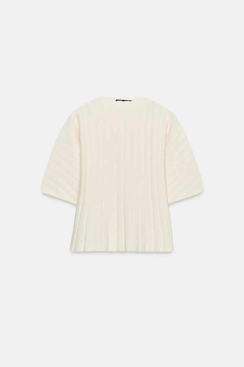 PUFF SLEEVE RIB KNIT TOP