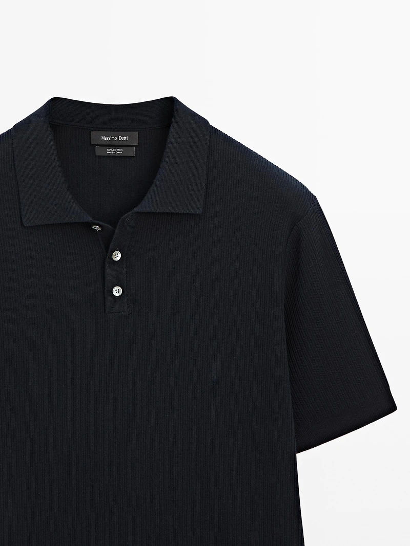 100% cotton ribbed knit polo shirt