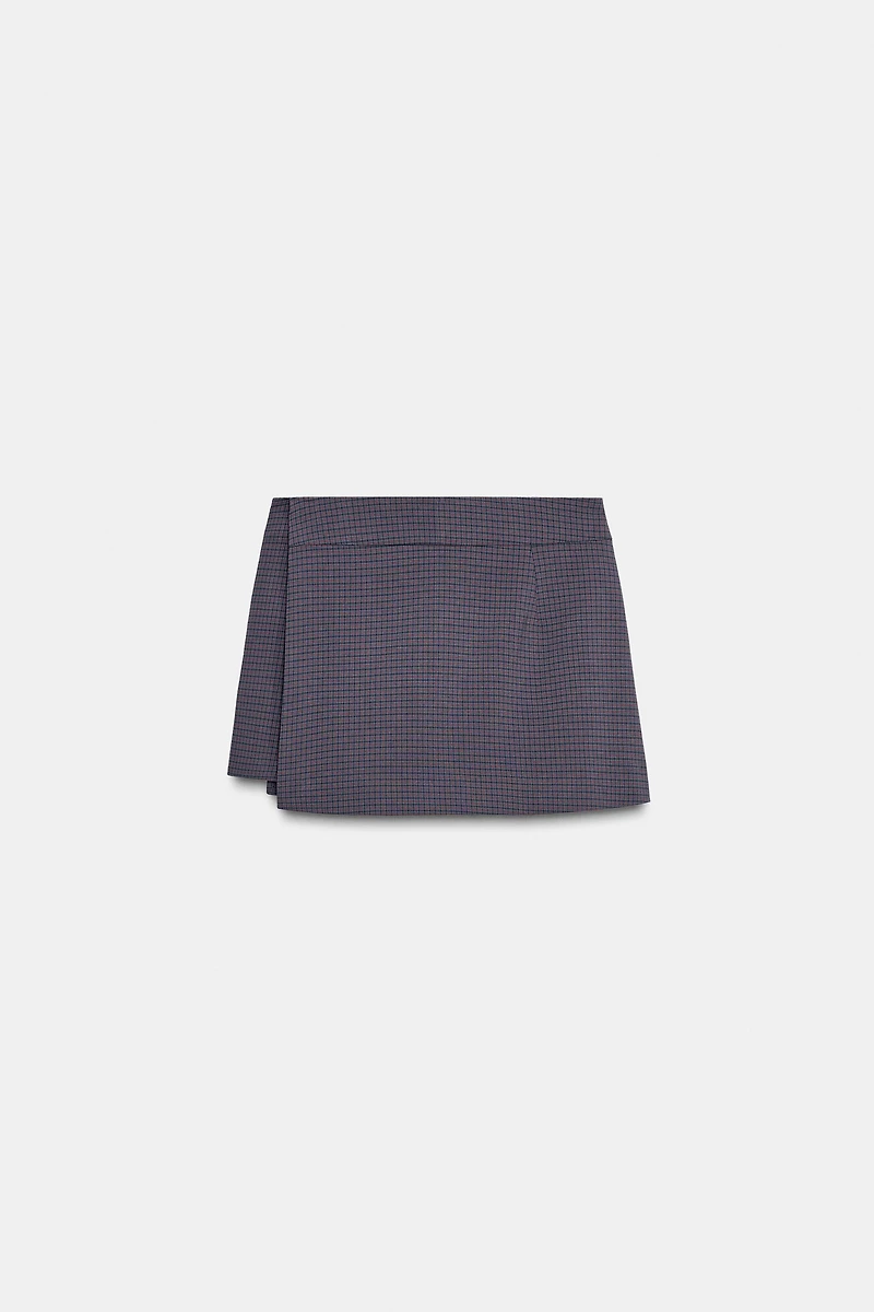 JUPE-PANTALON À CARREAUX ET PLIS PLATS