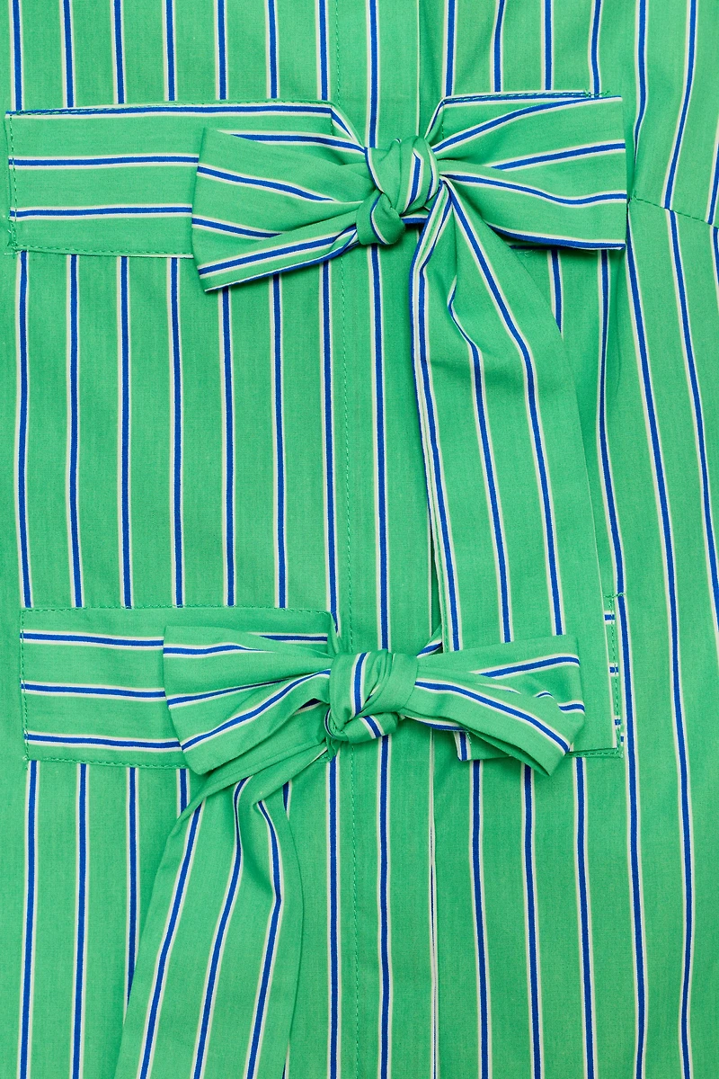 BOW TRIM STRIPED SLEEVELESS SHIRT