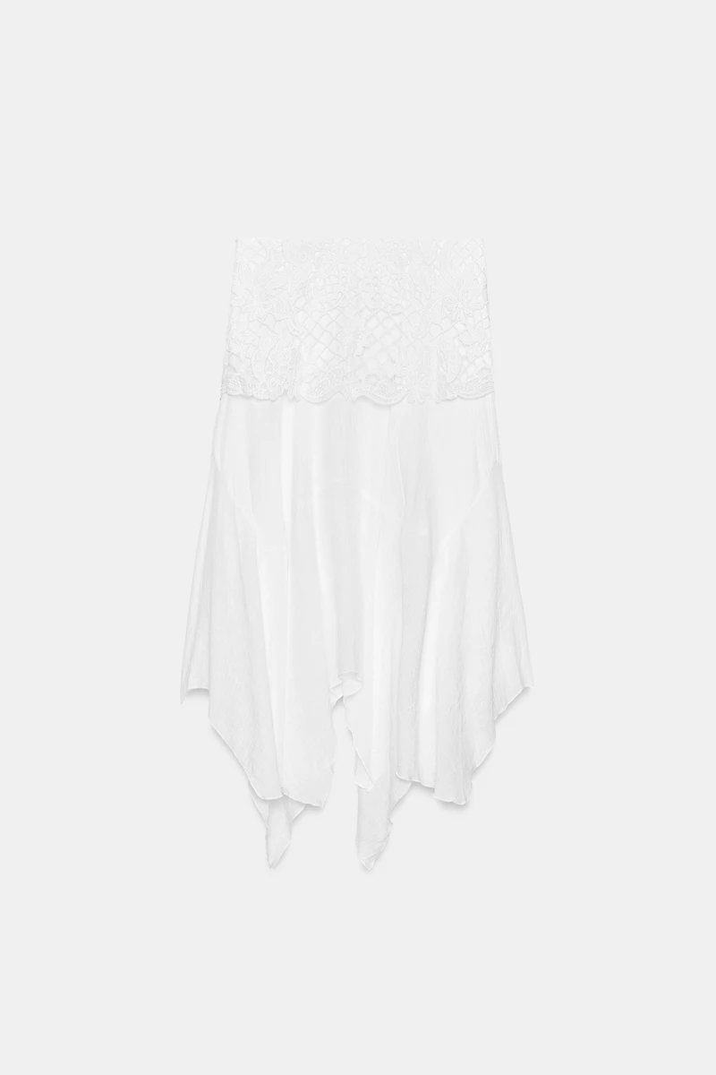 ASYMMETRIC EMBROIDERED MIDI SKIRT